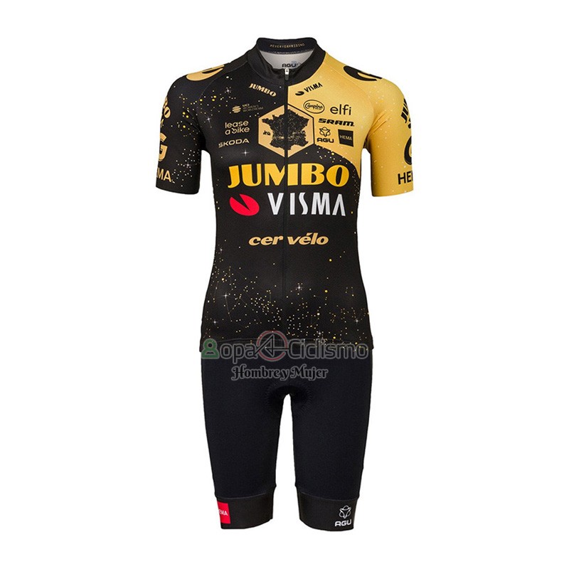 Jumbo Visma Ropa Ciclismo Culotte Corto 2023 Mangas Cortas Profundo Negro